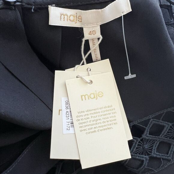 Maje Idelle Lace Trim V-Neck Romper In Black Size 40 - Picture 9 of 12